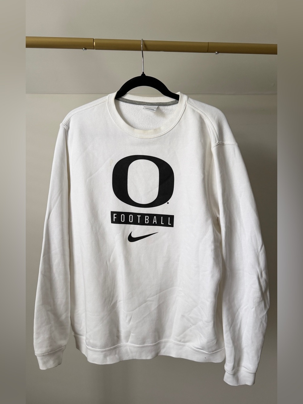 Oregon Ducks Men’s White Crewneck Sweatshirt with Black 'O' Football Sz L